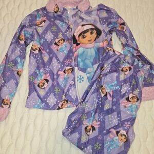 Dora The Explorer Vintage 2 Piece Pajama Set Purple Collectable Girl's Size 8
